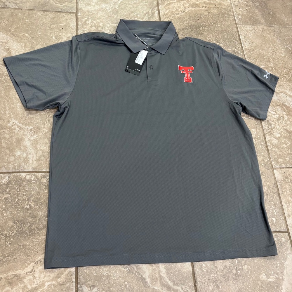 Under Armour Texas Tech Red Raiders Polo Shirt Mens 2XL Gray UM0596 Golf NEW